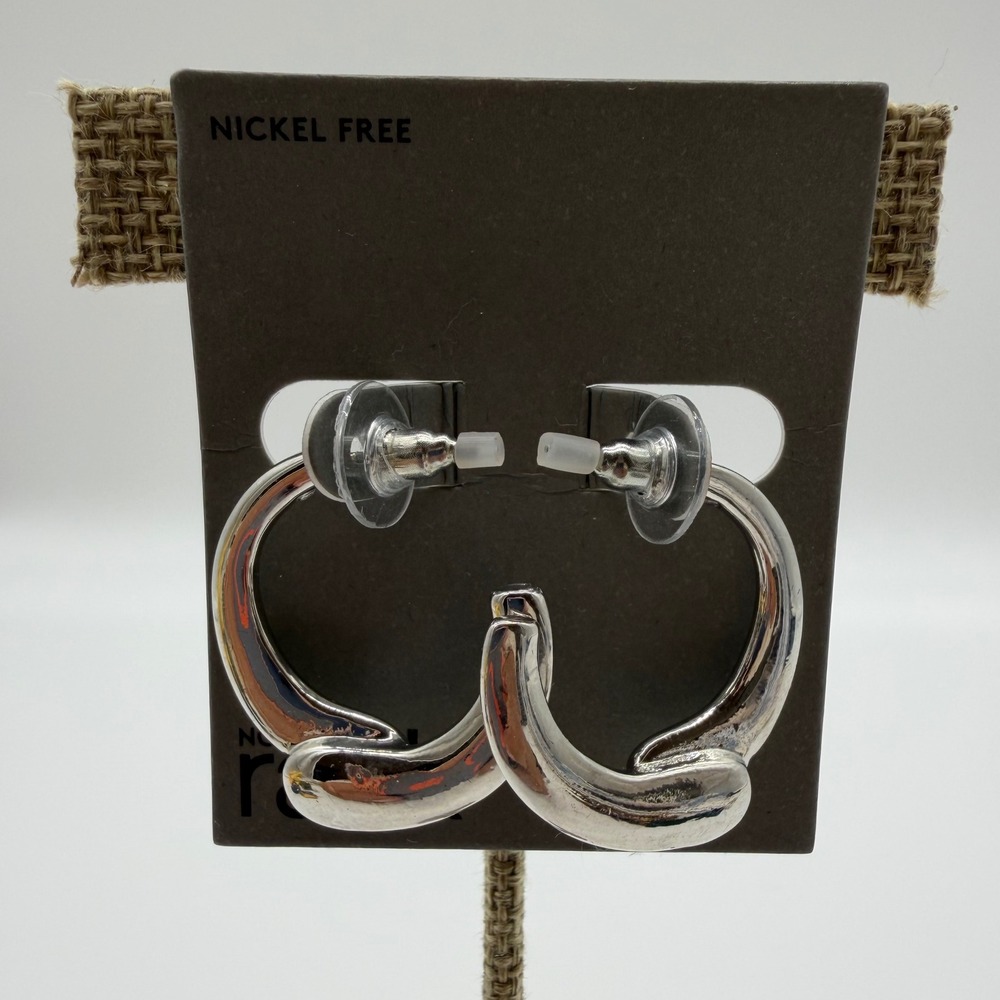 Nordstrom Rack Silver Rhodium Sculptural Hoop Earrings Nickel Free NEW